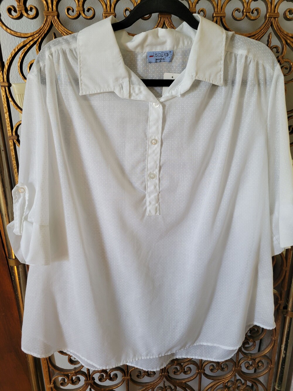 Vintage 80s Lisa Dale swiss Dot Blouse Made in USA